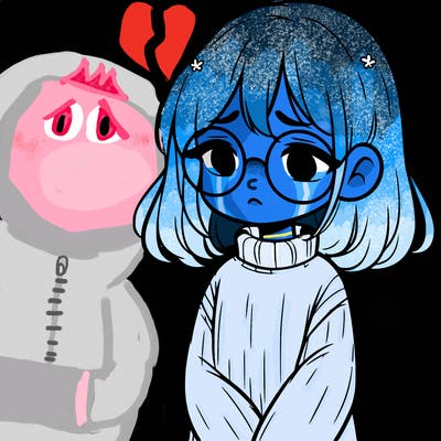 sad girl with glasses in a sweater