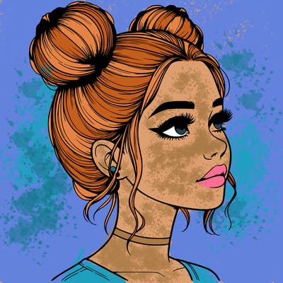 realistic girl with buns on the top of her head