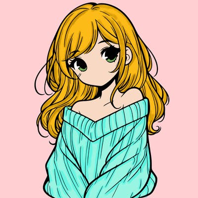 shy pretty girl wearing a sweater that is falling off one shoulder portrait
