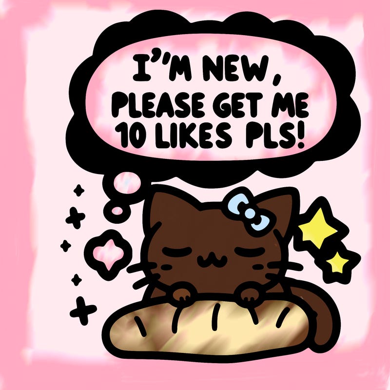 kitty taking a nap dream talking and saying "i'm new, please get me at least 10 likes pls!!"