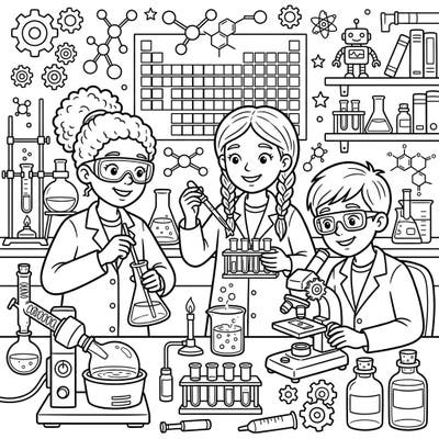 Dive into the exciting world of science with this engaging coloring page, perfect for young, curious minds. Featuring kids as brilliant scientists, it's designed to spark imagination and love for learning.