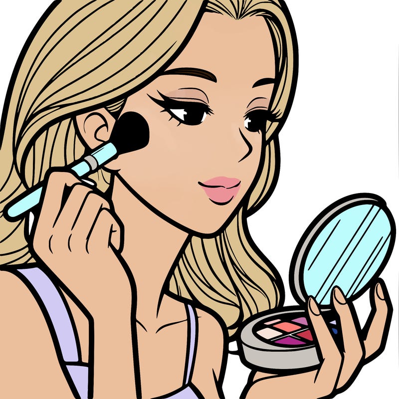 little girl putting on makeup