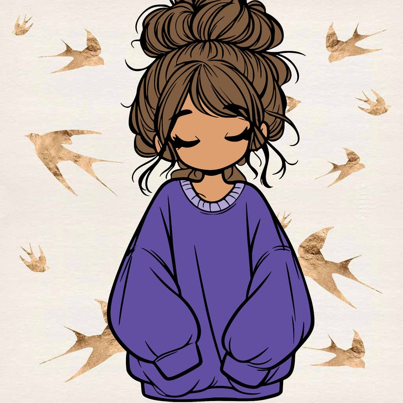 girl with baggy sweatshirt and messy bun