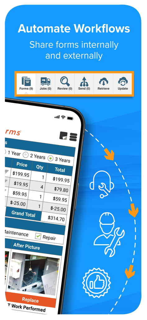 doForms Mobile Data Platform - Mobile interface of doForms app showing automated workflows and digital maintenance forms