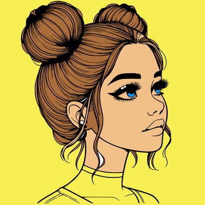 realistic girl with buns on the top of her head