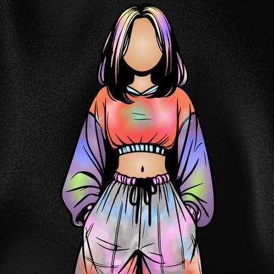 realistic girl faceless with baggy pants and a crop top