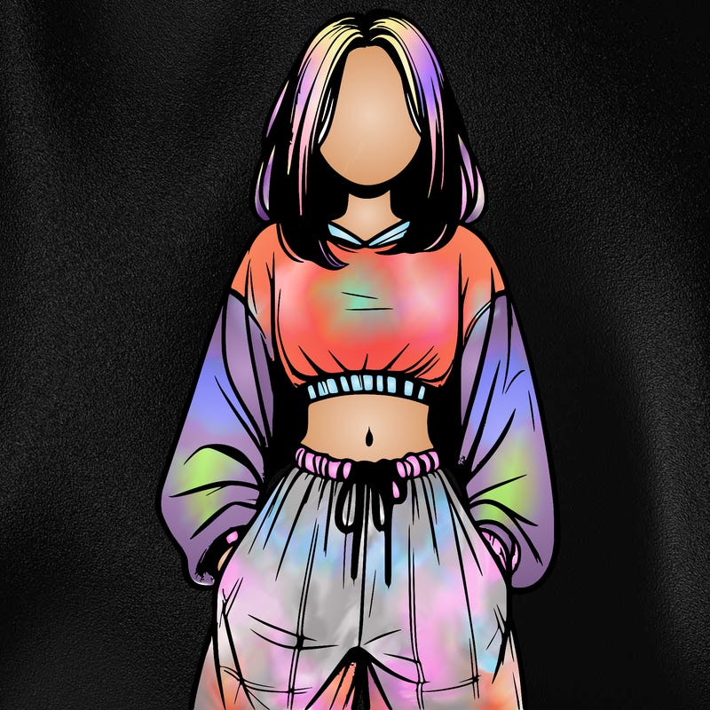 realistic girl faceless with baggy pants and a crop top