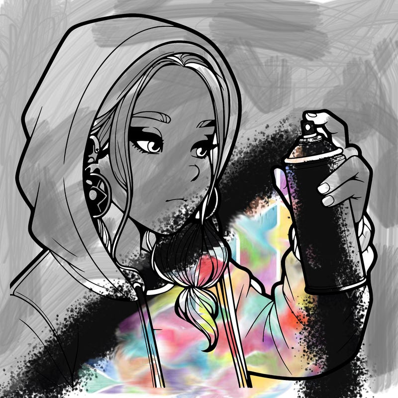 a realistic girl, spray painting