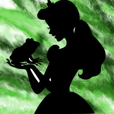 a shadow of a princess holding a frog realistic