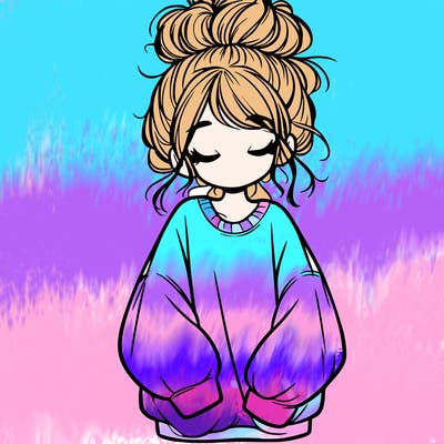 girl with baggy sweatshirt and messy bun