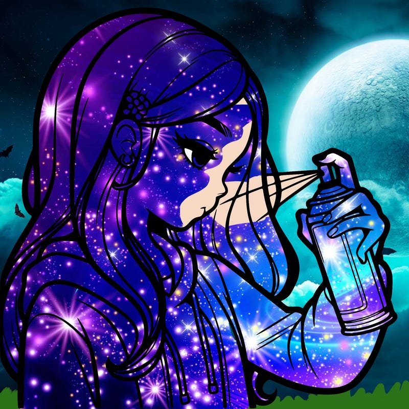 a realistic girl spray painting