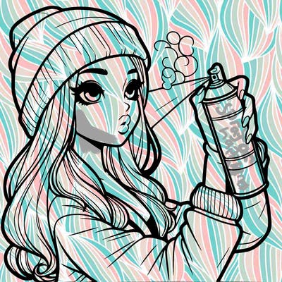 realistic girl spray painting