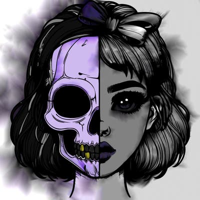 realistic girl with half skull mask