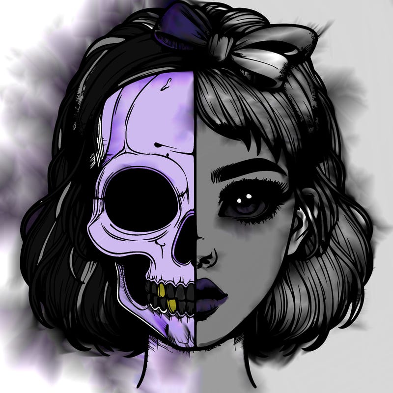 realistic girl with half skull mask