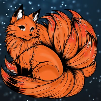 realistic detailed 9 tailed anime fox
