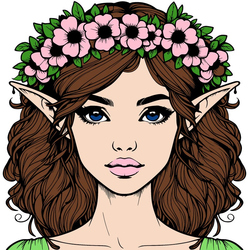 realistic female elf with flower crown