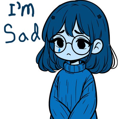 sad girl with glasses in a sweater