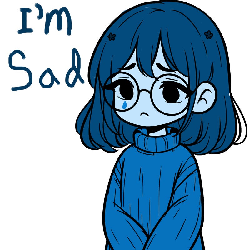 sad girl with glasses in a sweater