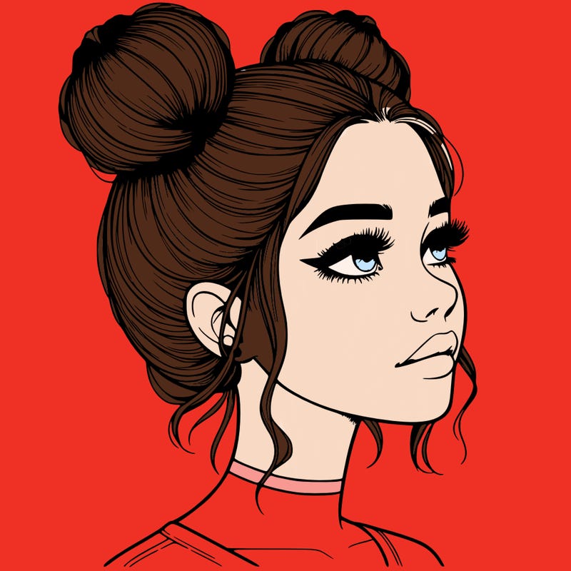 realistic girl with buns on the top of her head