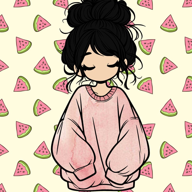 girl with baggy sweatshirt and messy bun