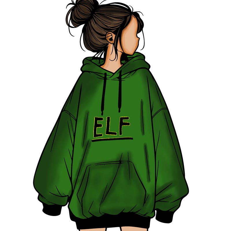 realistic girl with a oversized sweatshirt on and a bun