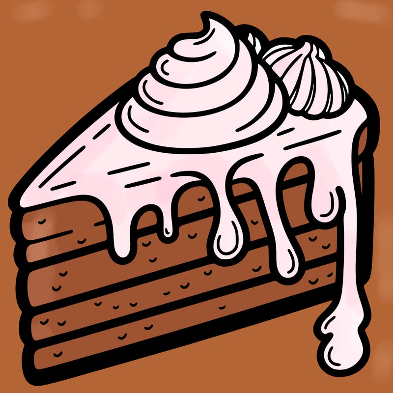 slice of cake with frosting dripping down