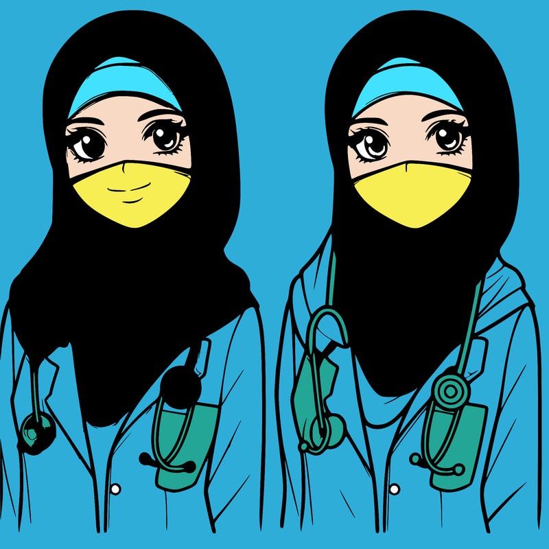 a muslim woman with a veil who is a doctor realistic