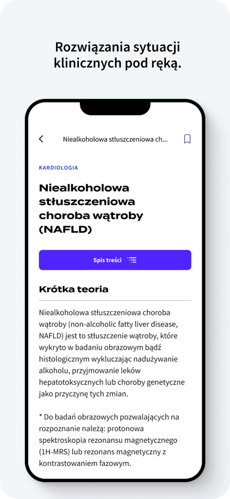 Remedium - Interface of the Remedium app showing a medical guide on NAFLD for physicians.