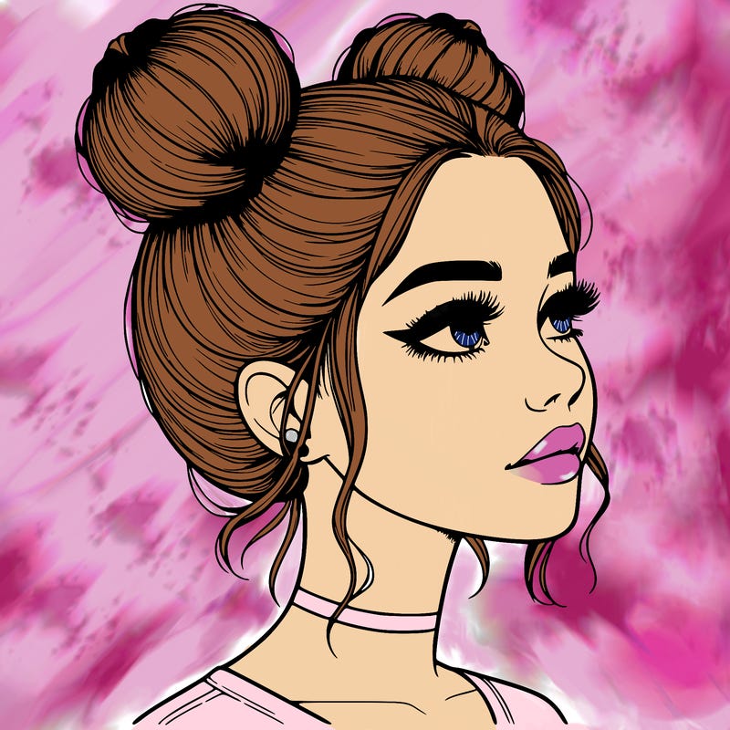 realistic girl with buns on the top of her head