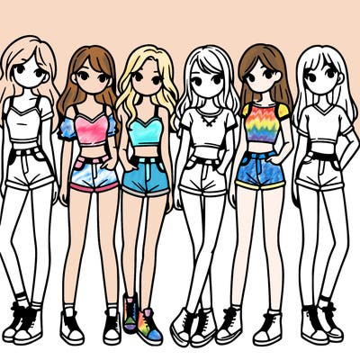 a group of girls wearing crop tops and shorts