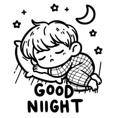 good night text and a boy sleep ing