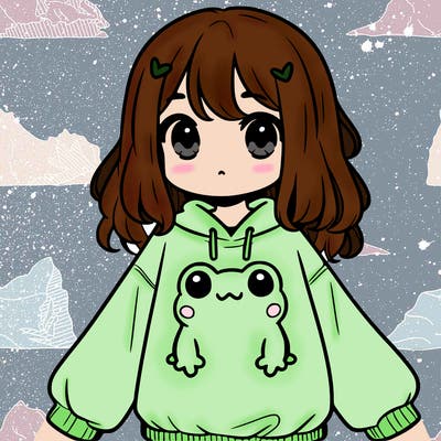 girl wearing frogging sweatshirt