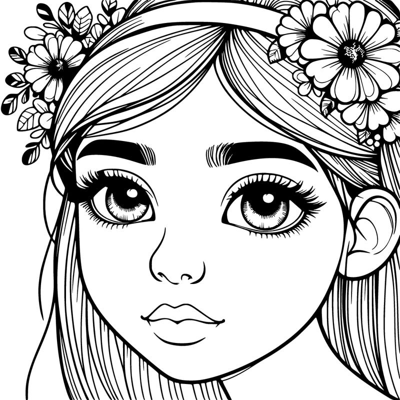 realistic girl with a nose and flowers