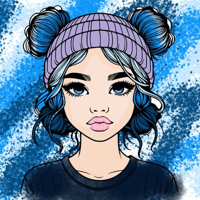 realistic girl with buns in her hair with a beanie on
