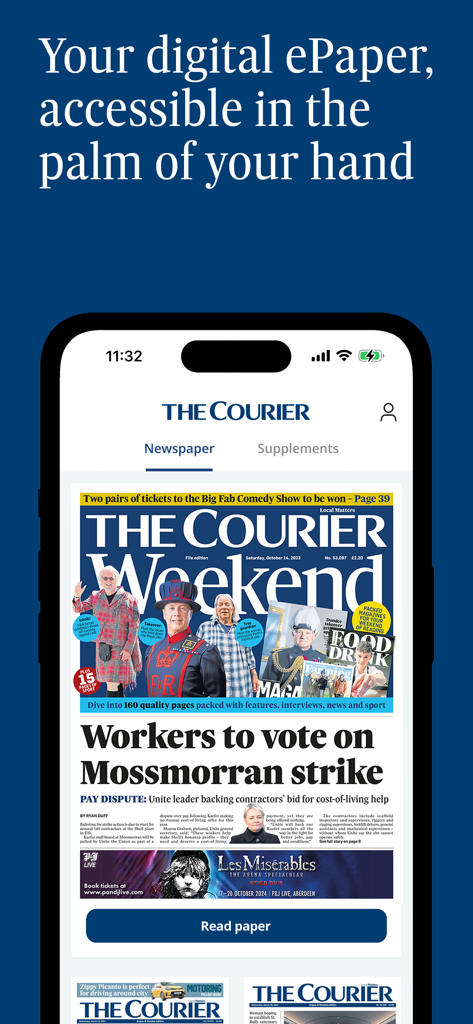The Courier - Scotland News - The Courier Scotland News app interface showing the digital ePaper reader on a mobile phone