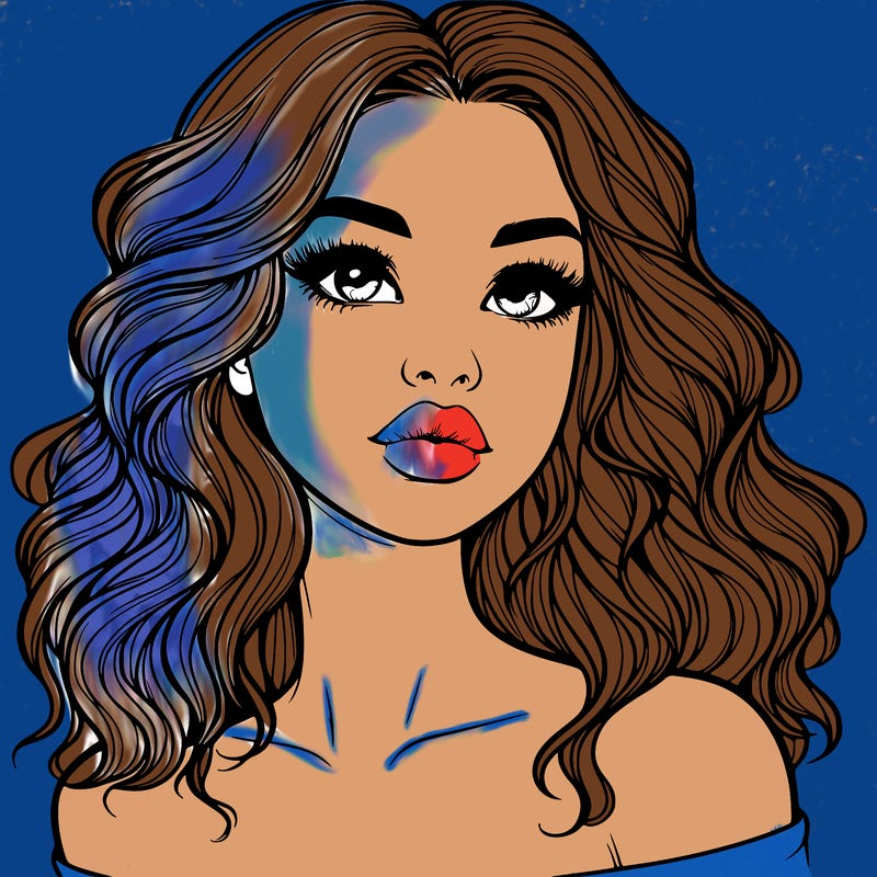 realistic girl with wavy hair and lips