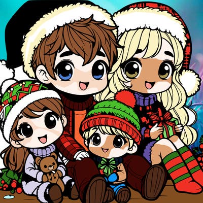 a cute family on christmas very realistic