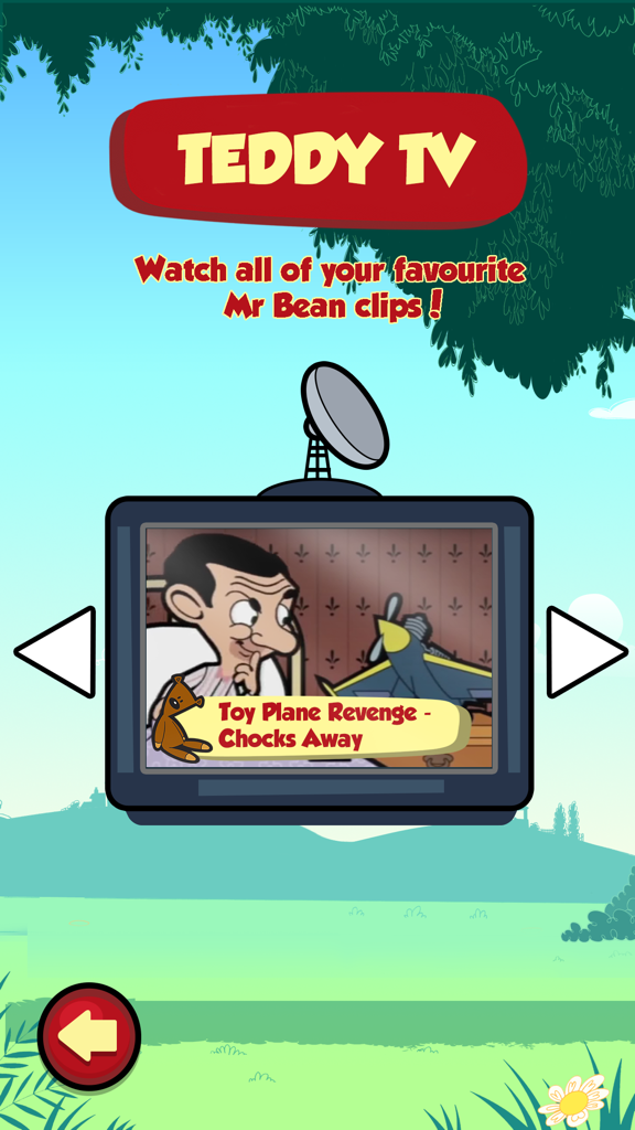 Mr Bean™ - Flying Teddy - Teddy TV feature interface for watching animated Mr Bean clips in the app