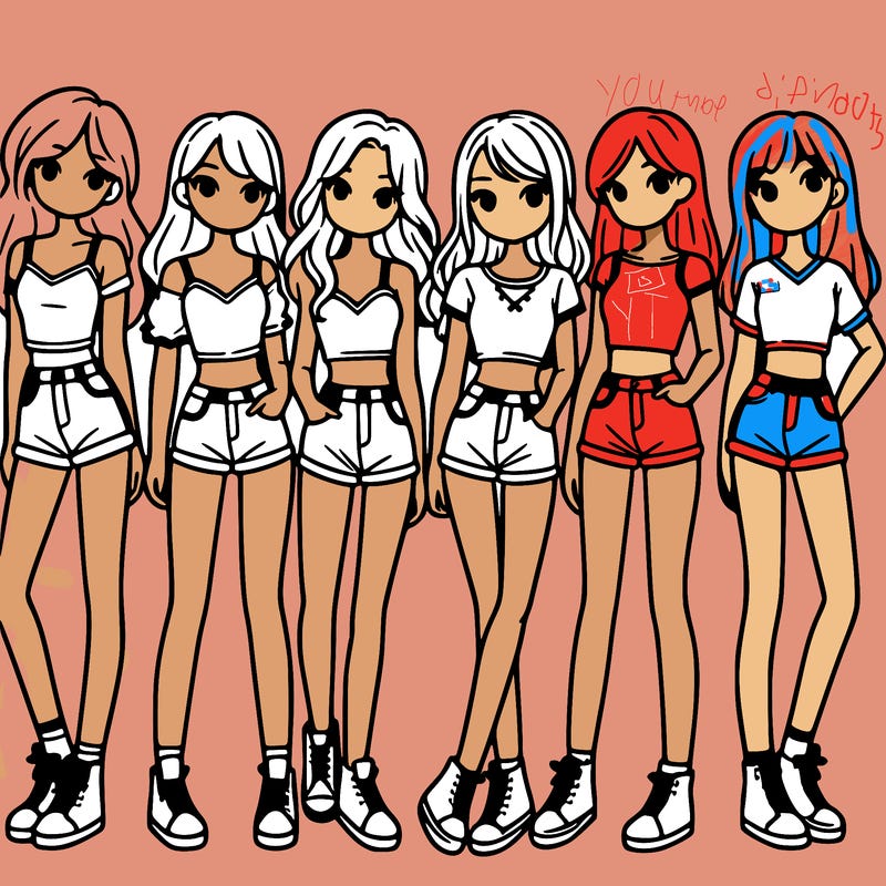 a group of girls wearing crop tops and shorts