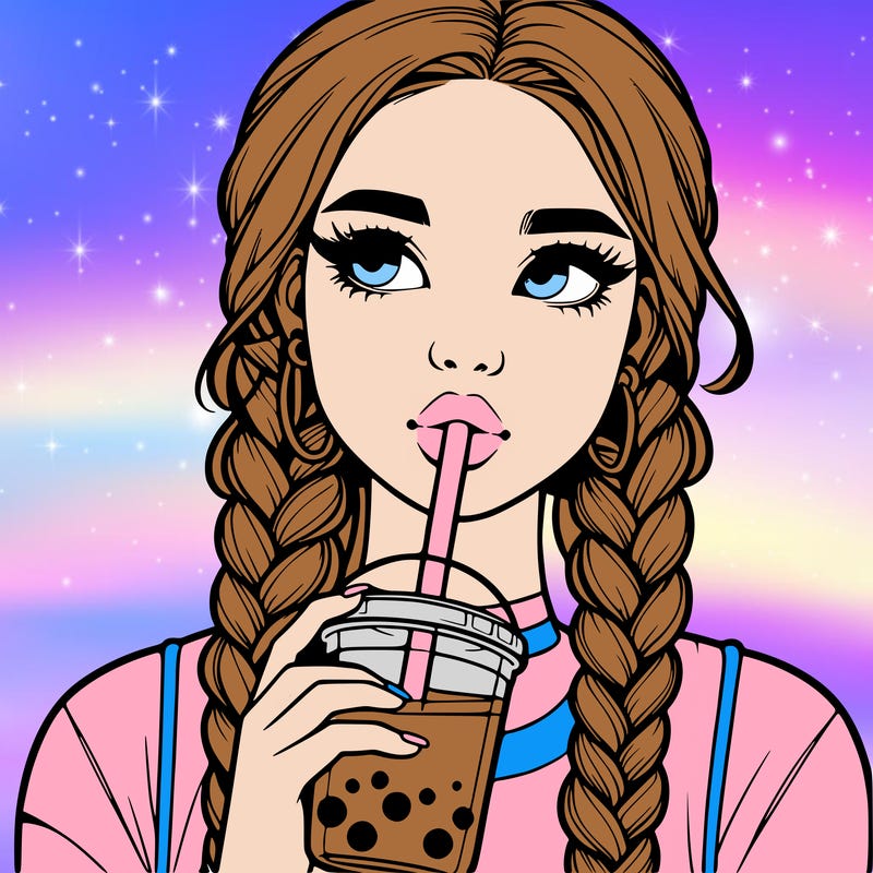 realistic girl with braided hair drinking boba