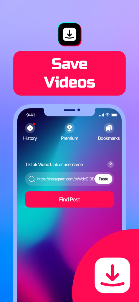 SaveTk - Save Videos - Interfaccia dell'app mobile SaveTk che mostra la schermata principale per incollare link video e accedere ai preferiti