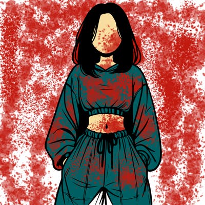 realistic girl faceless with baggy pants and a crop top