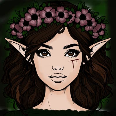 realistic female elf with flower crown