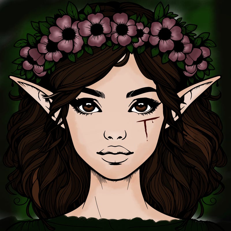realistic female elf with flower crown