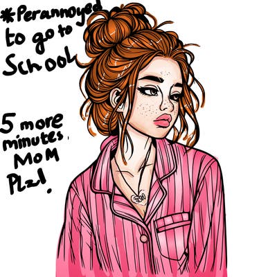 realistic woman with pajamas on and a messy bun