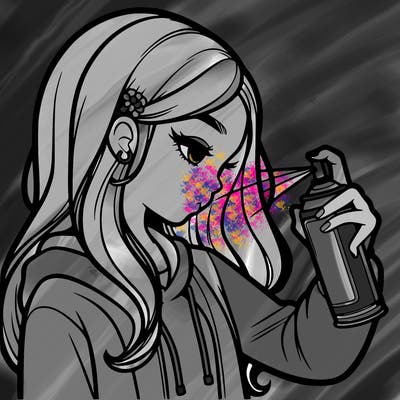a realistic girl spray painting