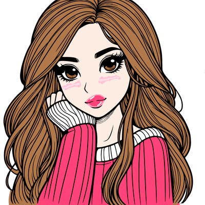 realistic girl with long hair and sweater