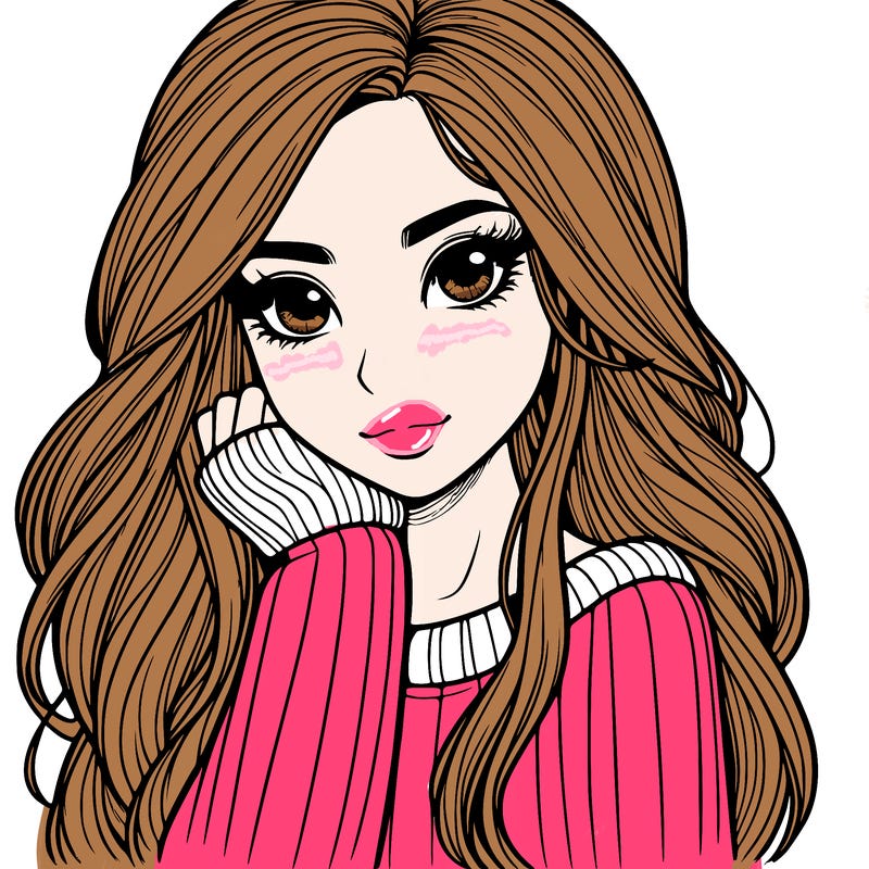 realistic girl with long hair and sweater