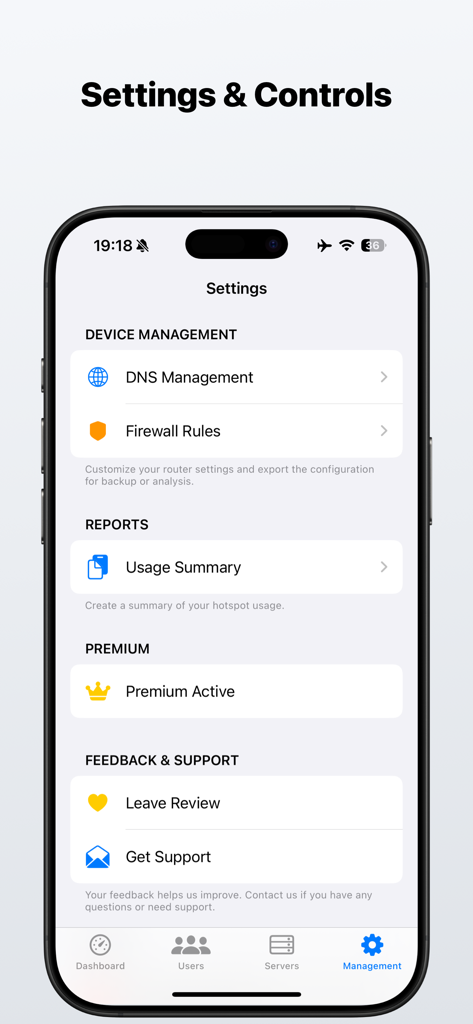 Mikrolink Hotspot - Pantalla de gestión de Mikrolink Hotspot mostrando la configuración del dispositivo para reglas DNS y de firewall