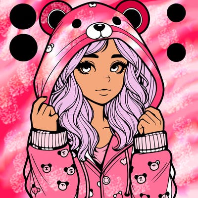 realistic girl in a animal pjs hoodie